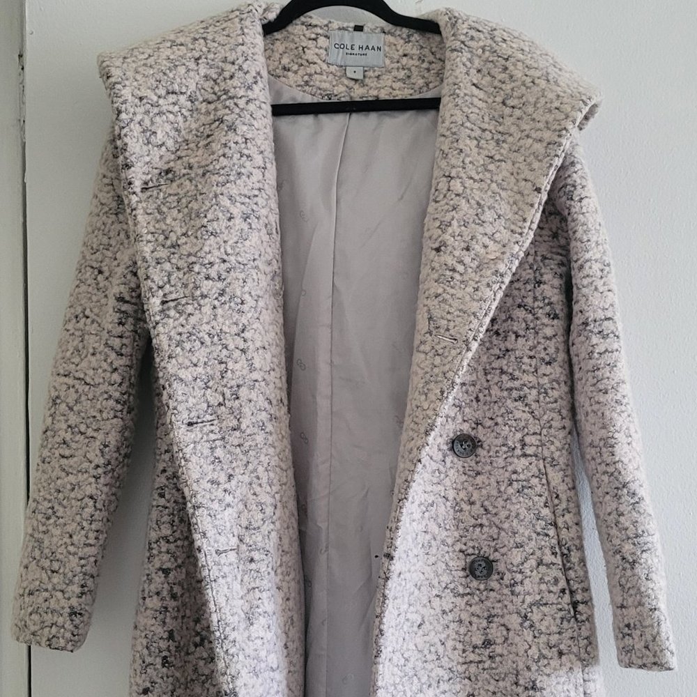 Cole Haan Signature Asymmetrical Hooded Boucle Ladies Coat